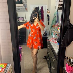 Red floral dress